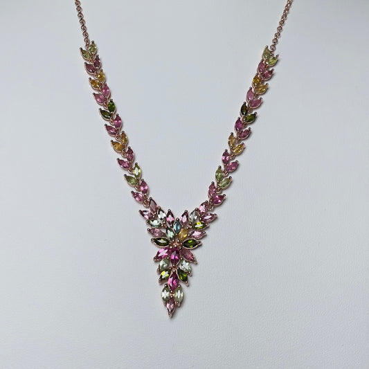 Stonelry Elegant Rose Gold Tourmaline Leaf Pendant Necklace