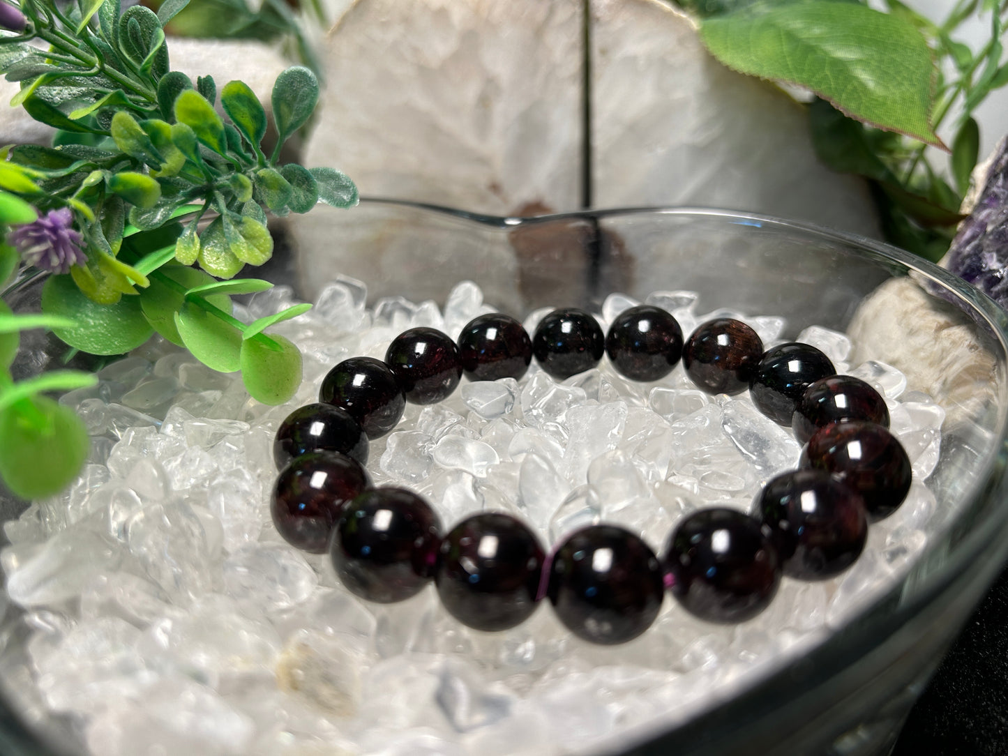 Stonelry Natural Garnet Beaded Bracelet (13+mm)