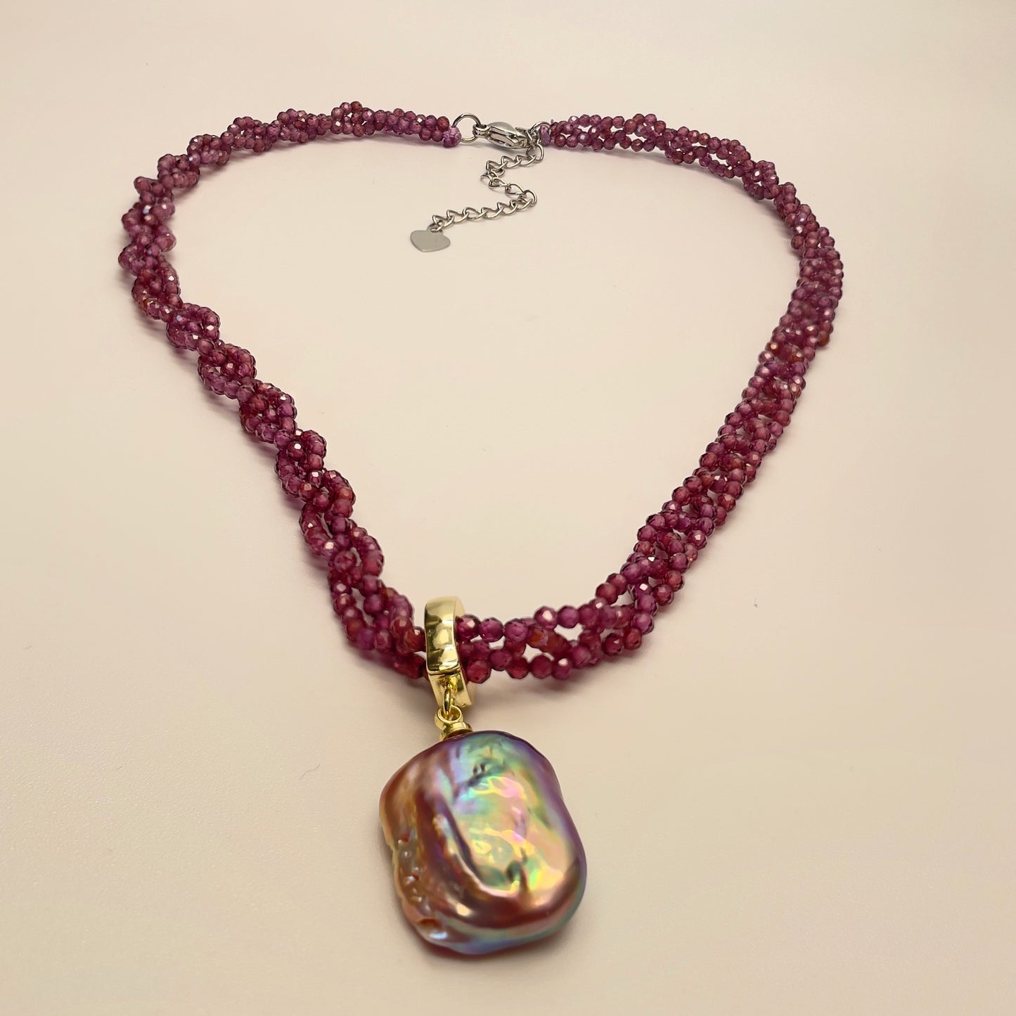 Stonelry Natural Baroque Pearl Pendant Garnet Beaded Necklace
