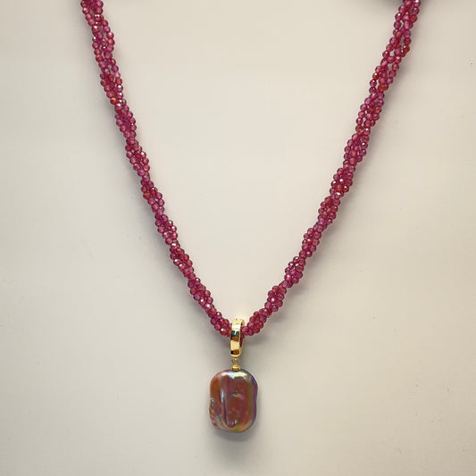 Stonelry Natural Baroque Pearl Pendant Garnet Beaded Necklace
