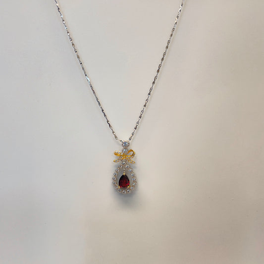 Stonelry Natural Garnet Bow Pendant Necklace