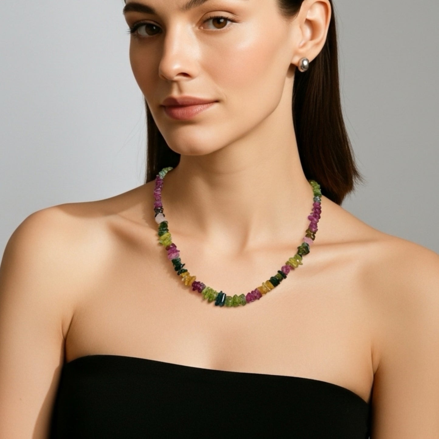 Stonelry Multicolored Tourmaline Chip Bead Necklace - Elegant Natural Gemstone