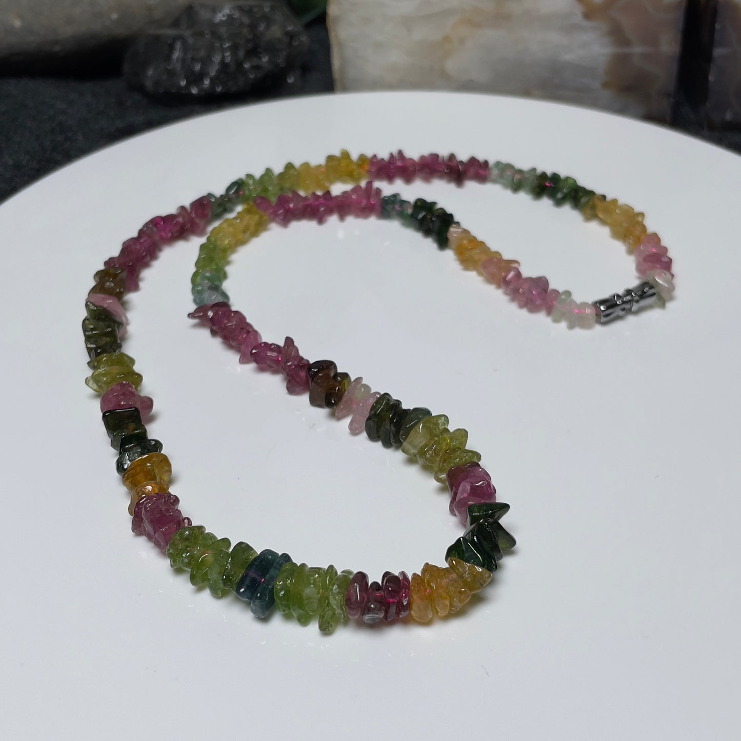 Stonelry Multicolored Tourmaline Chip Bead Necklace - Elegant Natural Gemstone
