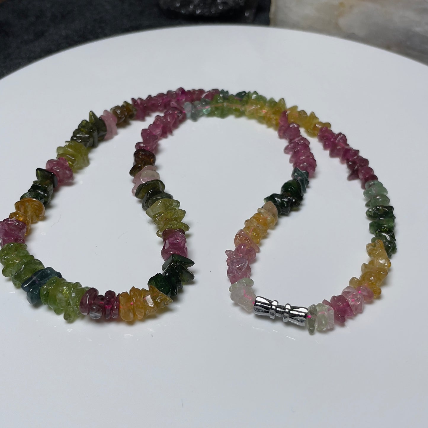 Stonelry Multicolored Tourmaline Chip Bead Necklace - Elegant Natural Gemstone