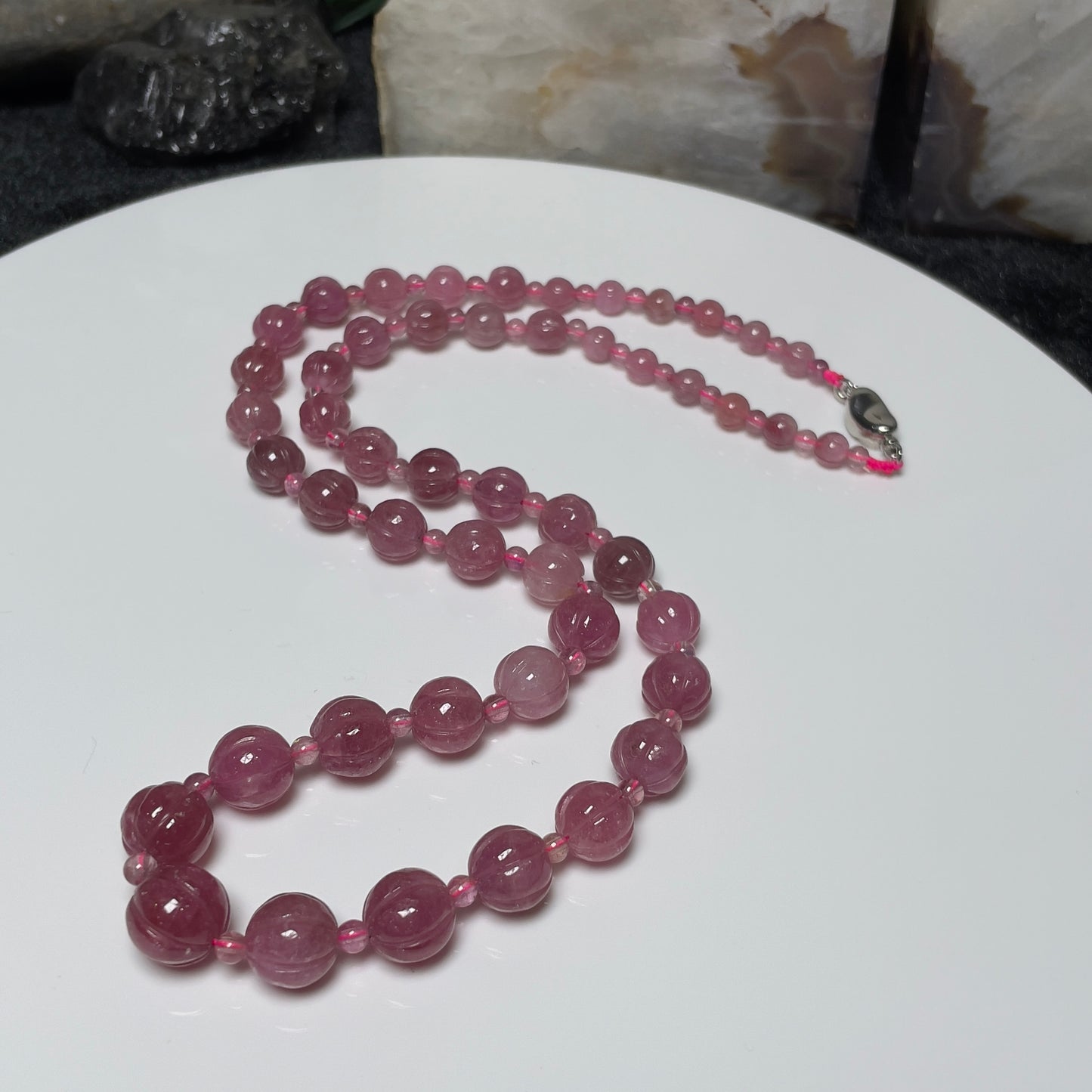 Stonelry Elegant Pink Tourmaline Beaded Necklace - Natural Gemstone Jewelry for Sophisticated Elegance