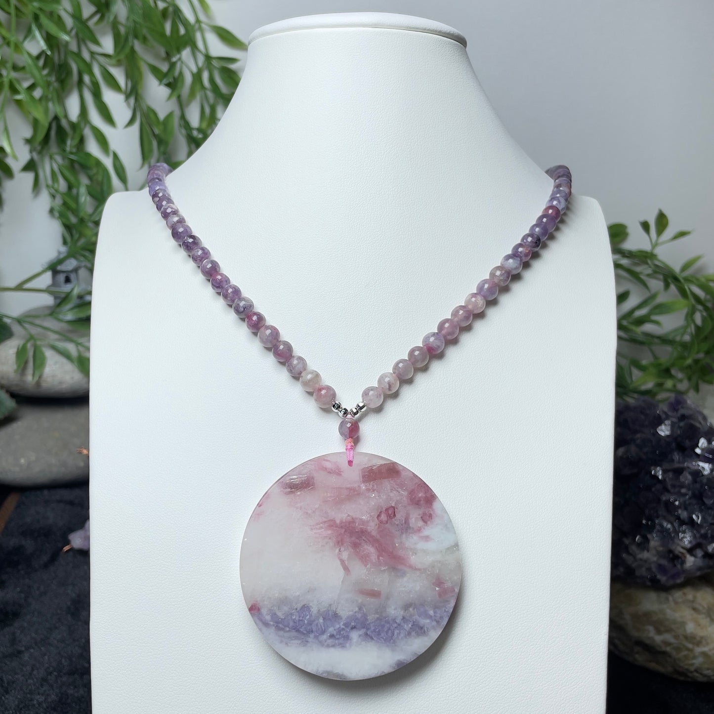Stonelry Elegant Tourmaline Beaded Necklace with Large Circular Pendant