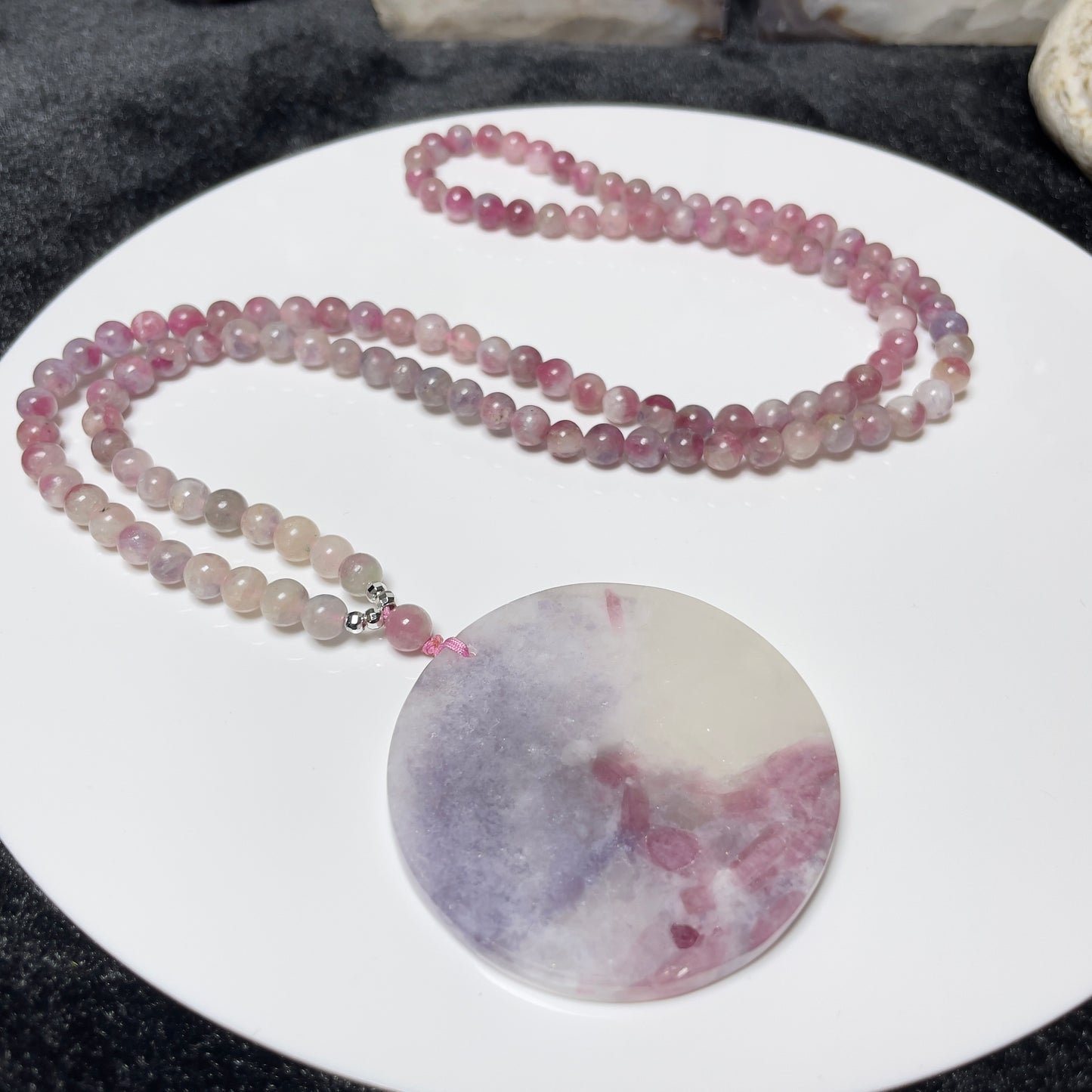 Stonelry Elegant Tourmaline Beaded Necklace with Large Circular Pendant
