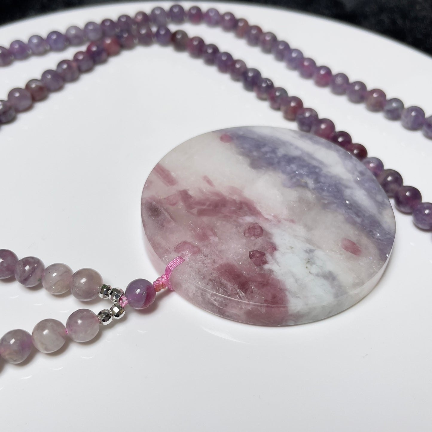 Stonelry Elegant Tourmaline Beaded Necklace with Large Circular Pendant