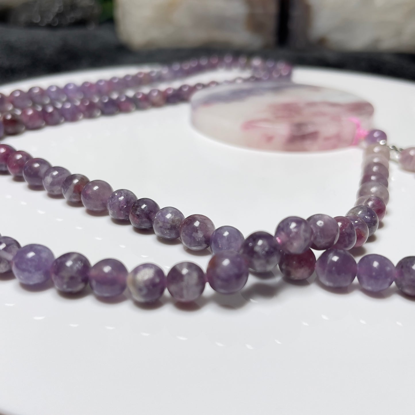 Stonelry Elegant Tourmaline Beaded Necklace with Large Circular Pendant