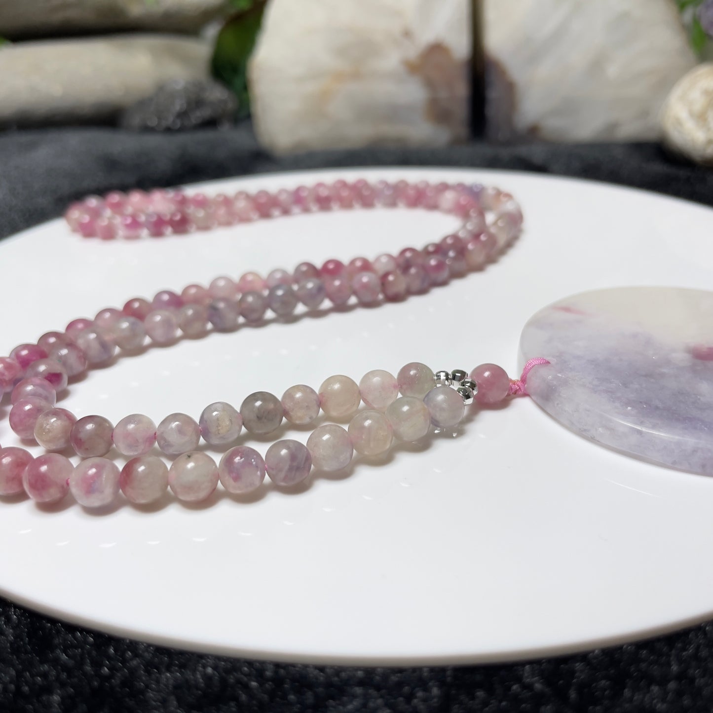 Stonelry Elegant Tourmaline Beaded Necklace with Large Circular Pendant