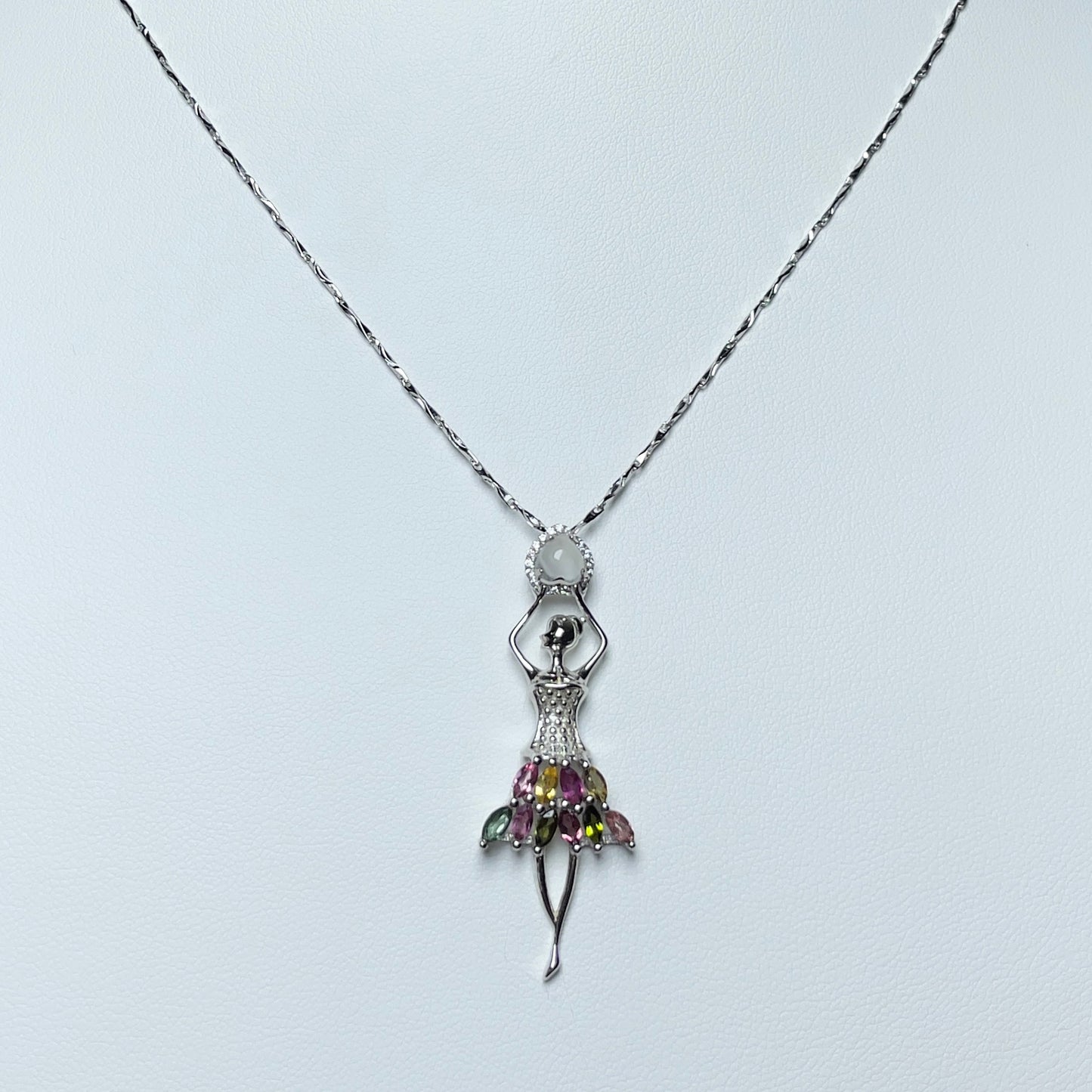 Stonelry Elegant S925 Sterling Silver Ballerina Pendant with Natural Tourmaline and Zircon Stones