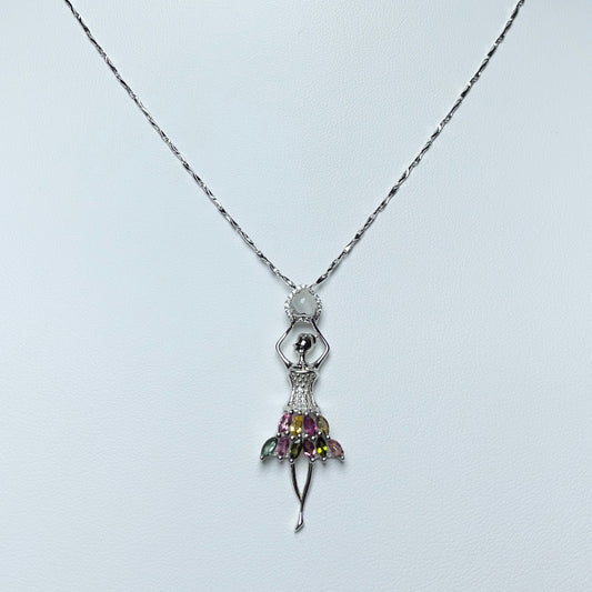 Stonelry Elegant S925 Sterling Silver Ballerina Pendant with Natural Tourmaline and Zircon Stones