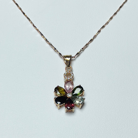 Stonelry Elegant Tourmaline & Zircon Flower Pendant with Rose Gold S925 Sterling Silver Chain
