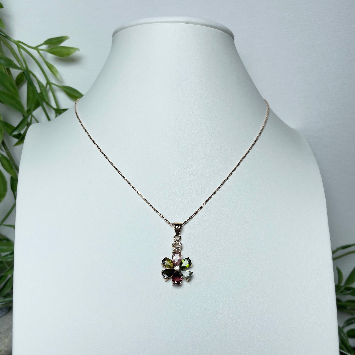 Stonelry Elegant Tourmaline & Zircon Flower Pendant with Rose Gold S925 Sterling Silver Chain