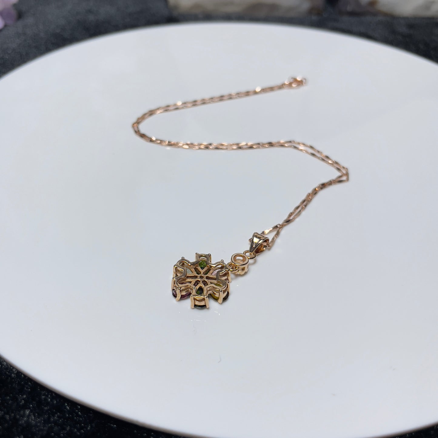Stonelry Elegant Tourmaline & Zircon Flower Pendant with Rose Gold S925 Sterling Silver Chain