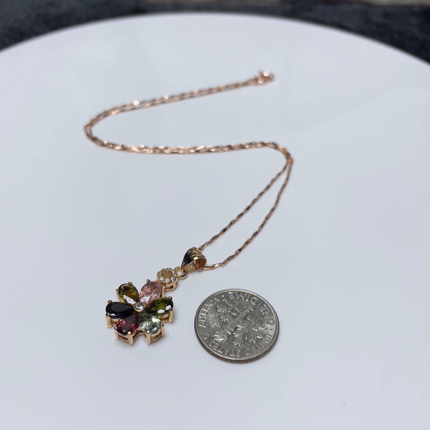 Stonelry Elegant Tourmaline & Zircon Flower Pendant with Rose Gold S925 Sterling Silver Chain