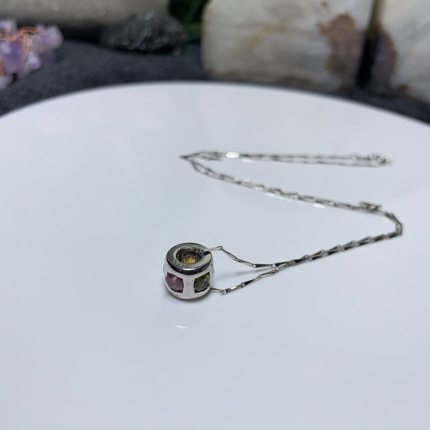 Stonelry Elegant Tourmaline & Zircon Pendant on S925 Sterling Silver Chain Necklace