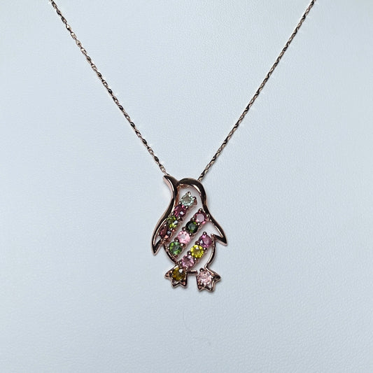 Stonelry Charming Penguin Tourmaline & Zircon Pendant with S925 Sterling Silver Necklace