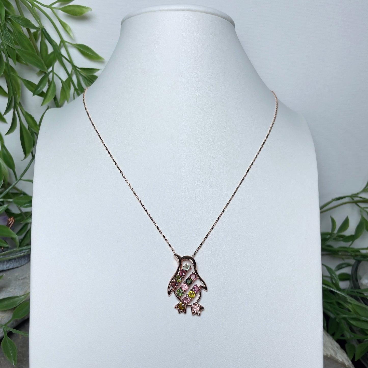 Stonelry Charming Penguin Tourmaline & Zircon Pendant with S925 Sterling Silver Necklace
