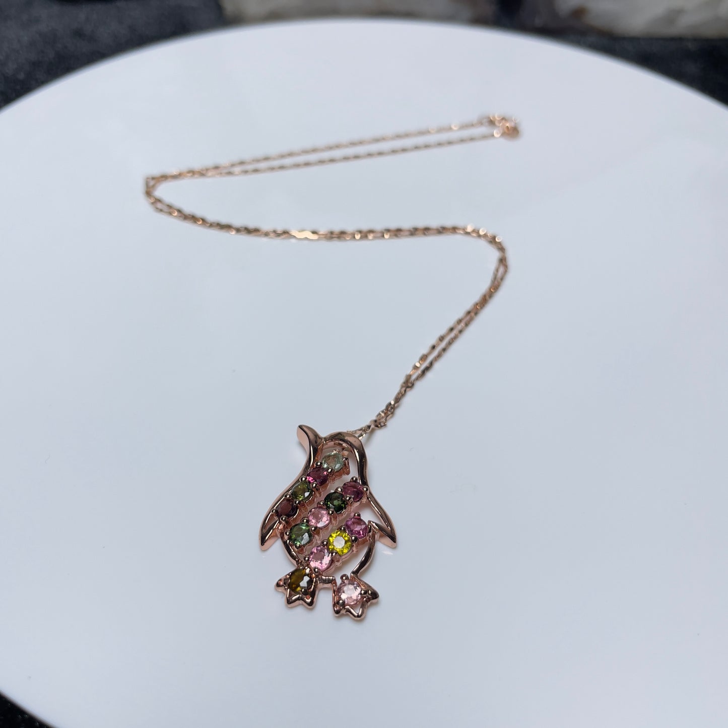 Stonelry Charming Penguin Tourmaline & Zircon Pendant with S925 Sterling Silver Necklace