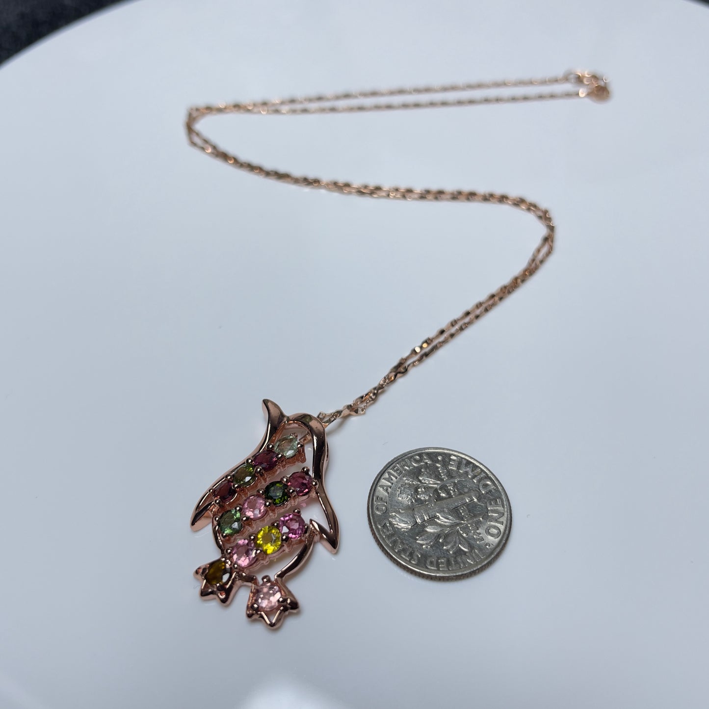 Stonelry Charming Penguin Tourmaline & Zircon Pendant with S925 Sterling Silver Necklace