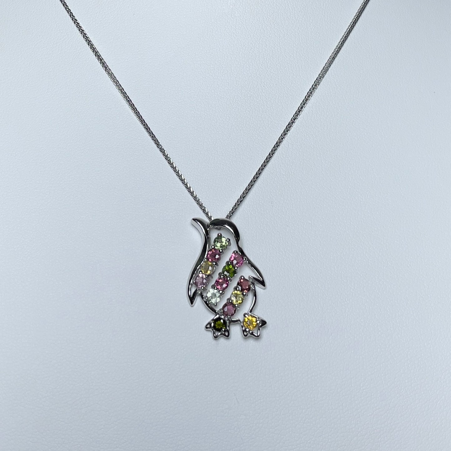 Stonelry Charming Penguin Tourmaline & Zircon Pendant with S925 Sterling Silver Necklace