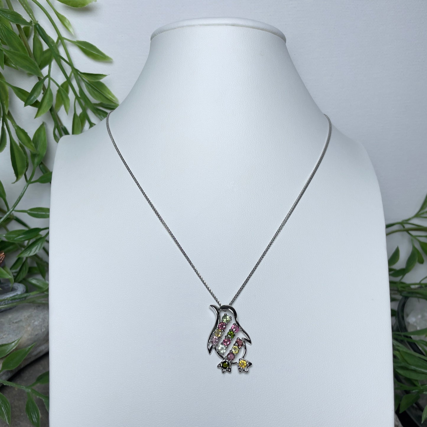 Stonelry Charming Penguin Tourmaline & Zircon Pendant with S925 Sterling Silver Necklace