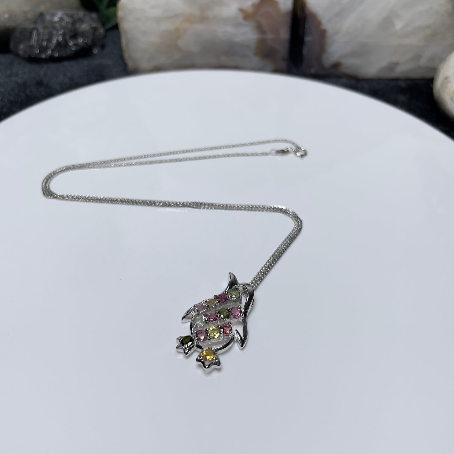 Stonelry Charming Penguin Tourmaline & Zircon Pendant with S925 Sterling Silver Necklace