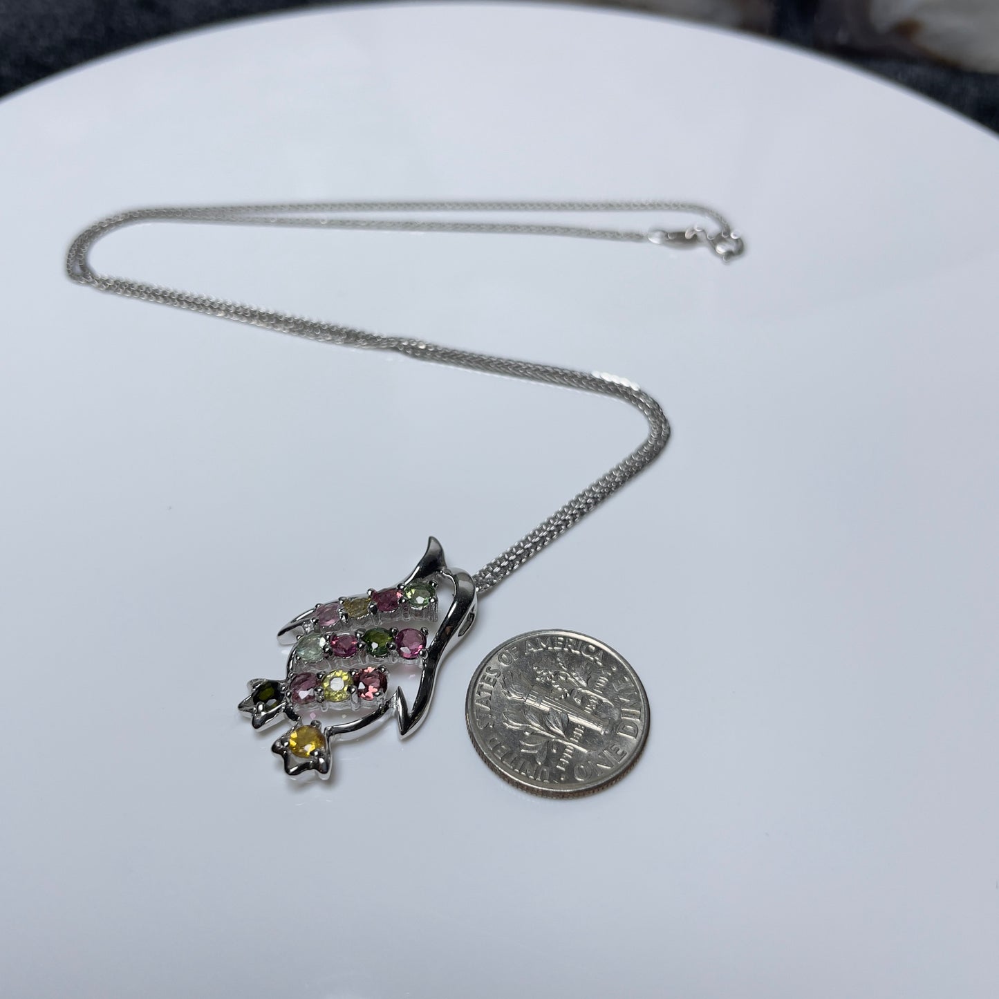 Stonelry Charming Penguin Tourmaline & Zircon Pendant with S925 Sterling Silver Necklace