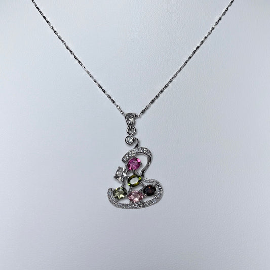 Stonelry Elegant S925 Sterling Silver Necklace with Pink Tourmaline & Sparkling Zircon Pendant