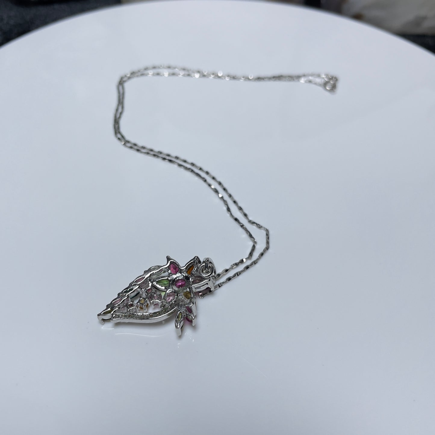 Stonelry Elegant Tourmaline and Zircon Flower Pendant on S925 Sterling Silver Chain Necklace
