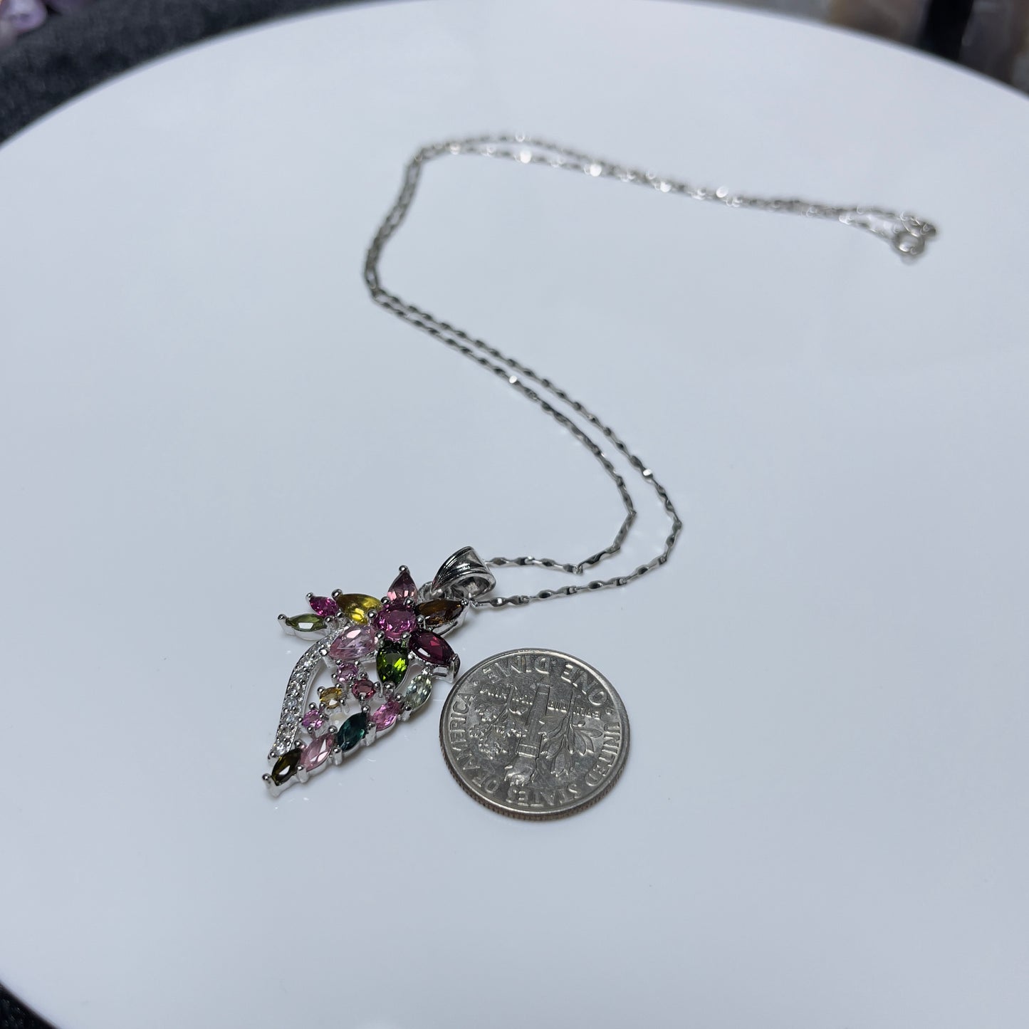 Stonelry Elegant Tourmaline and Zircon Flower Pendant on S925 Sterling Silver Chain Necklace
