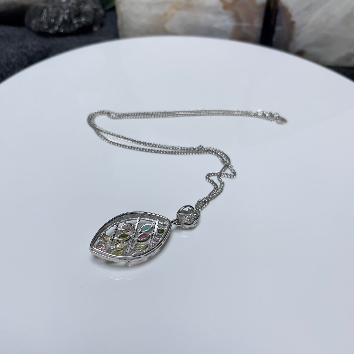 Stonelry Elegant S925 Sterling Silver Necklace with Tourmaline and Zircon Pendant