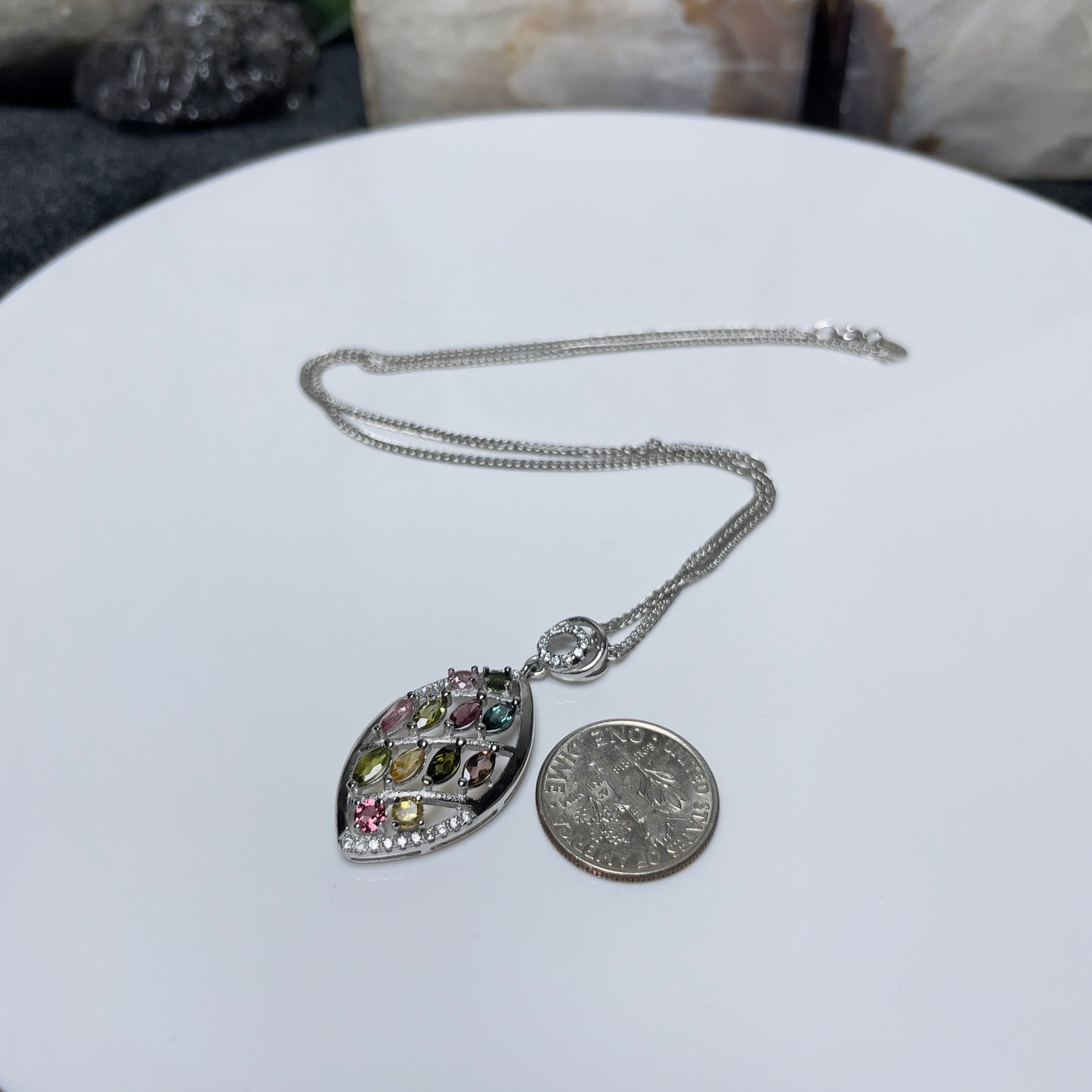 Stonelry Elegant S925 Sterling Silver Necklace with Tourmaline and Zircon Pendant