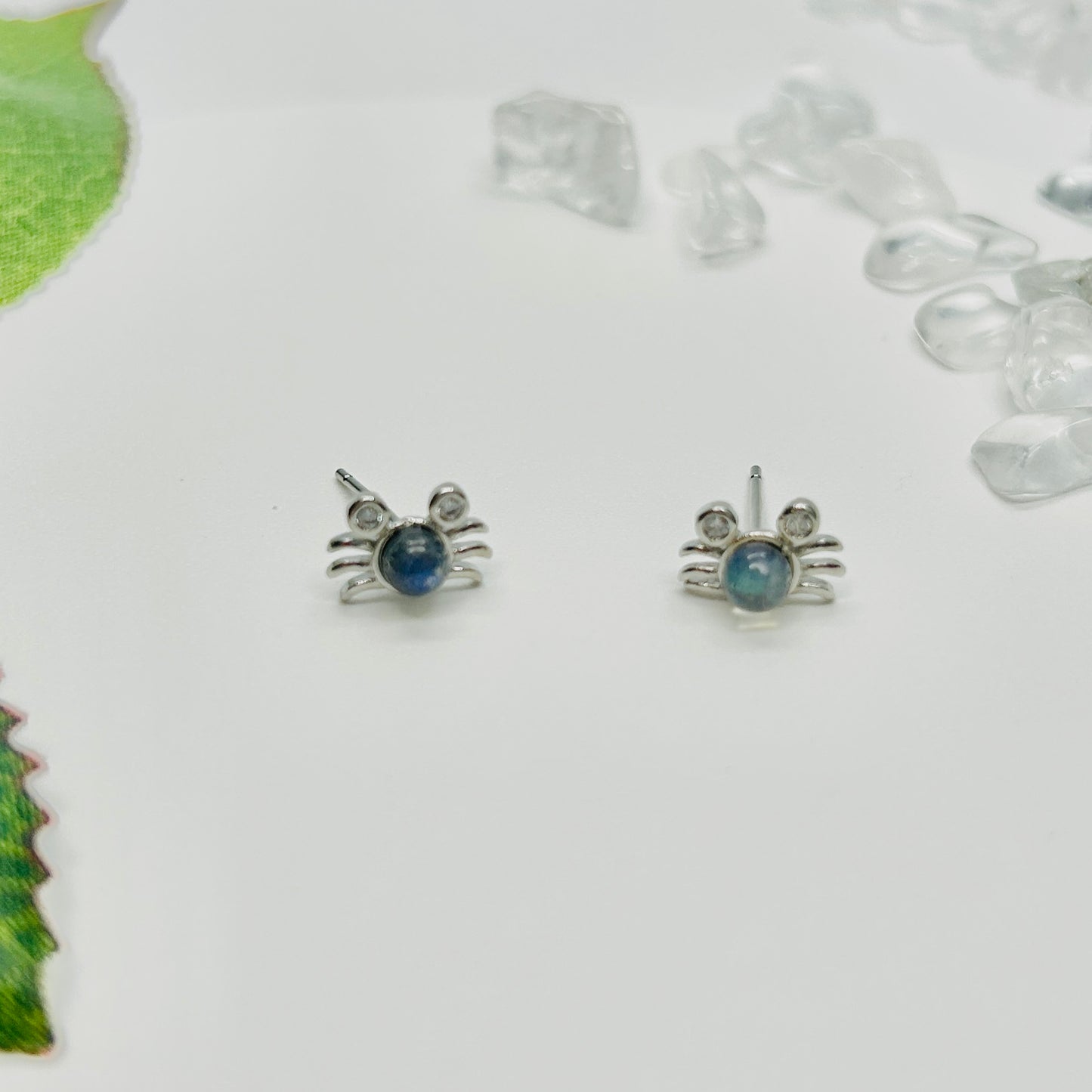 Stonelry Gray Moonstone Stud Earrings - Moonlit Crab