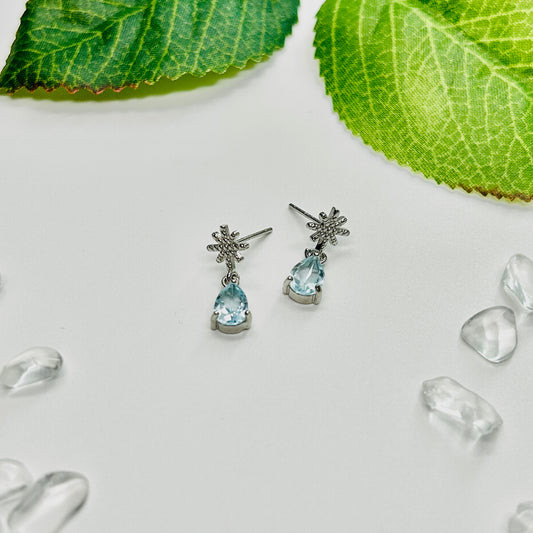 Stonelry Blue Topaz Drop Earrings - Snowflake Tears