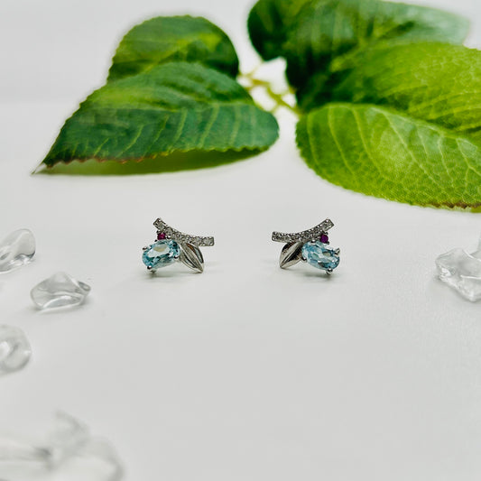 Stonelry Blue Topaz Stud Earrings - Ocean leaves
