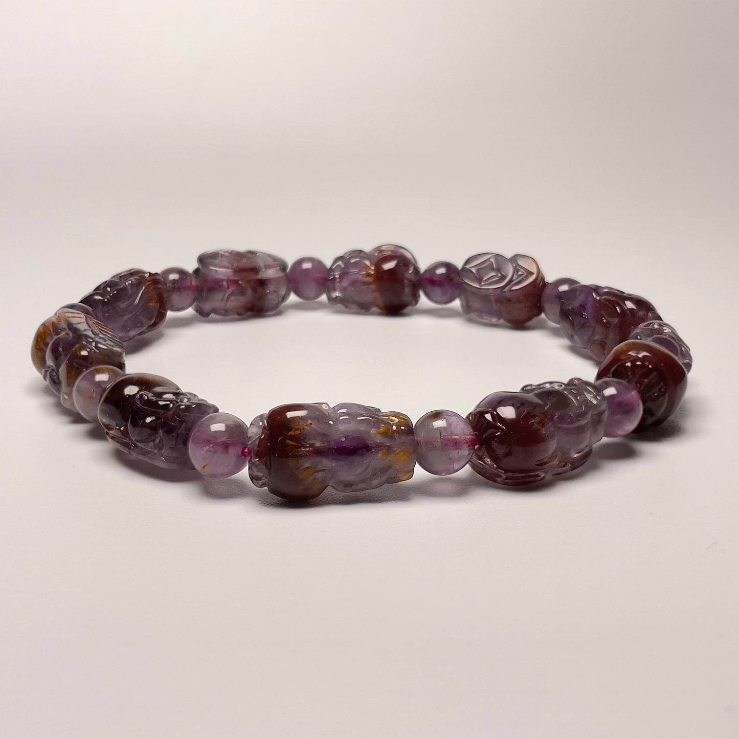 Stonelry Natural Premium Auralite 23 Pixiu Crystal (Amethyst) Beaded Bracelet (8.9mm - 16.7mm) #3281008208