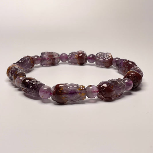 Stonelry Natural Premium Auralite 23 Pixiu Crystal (Amethyst) Beaded Bracelet (8.9mm - 16.7mm) #3281008208