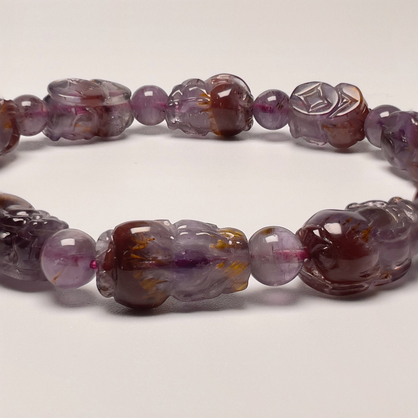 Stonelry Natural Premium Auralite 23 Pixiu Crystal (Amethyst) Beaded Bracelet (8.9mm - 16.7mm) #3281008208