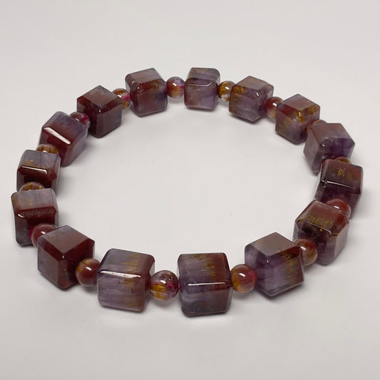 Stonelry Natural Premium Auralite 23 Crystal (Amethyst) Square Beaded Bracelet (8+mm) #3281009308