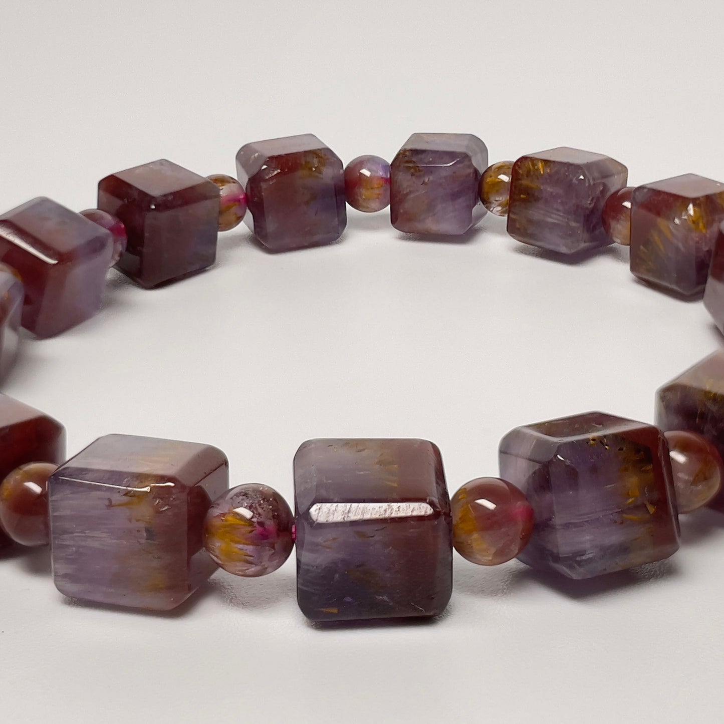 Stonelry Natural Premium Auralite 23 Crystal (Amethyst) Square Beaded Bracelet (8+mm) #3281009308