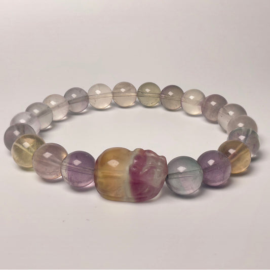 Stonelry Natural Rainbow Fluorite Beaded Bracelet with One Pixiu (8+mm) #3281009708