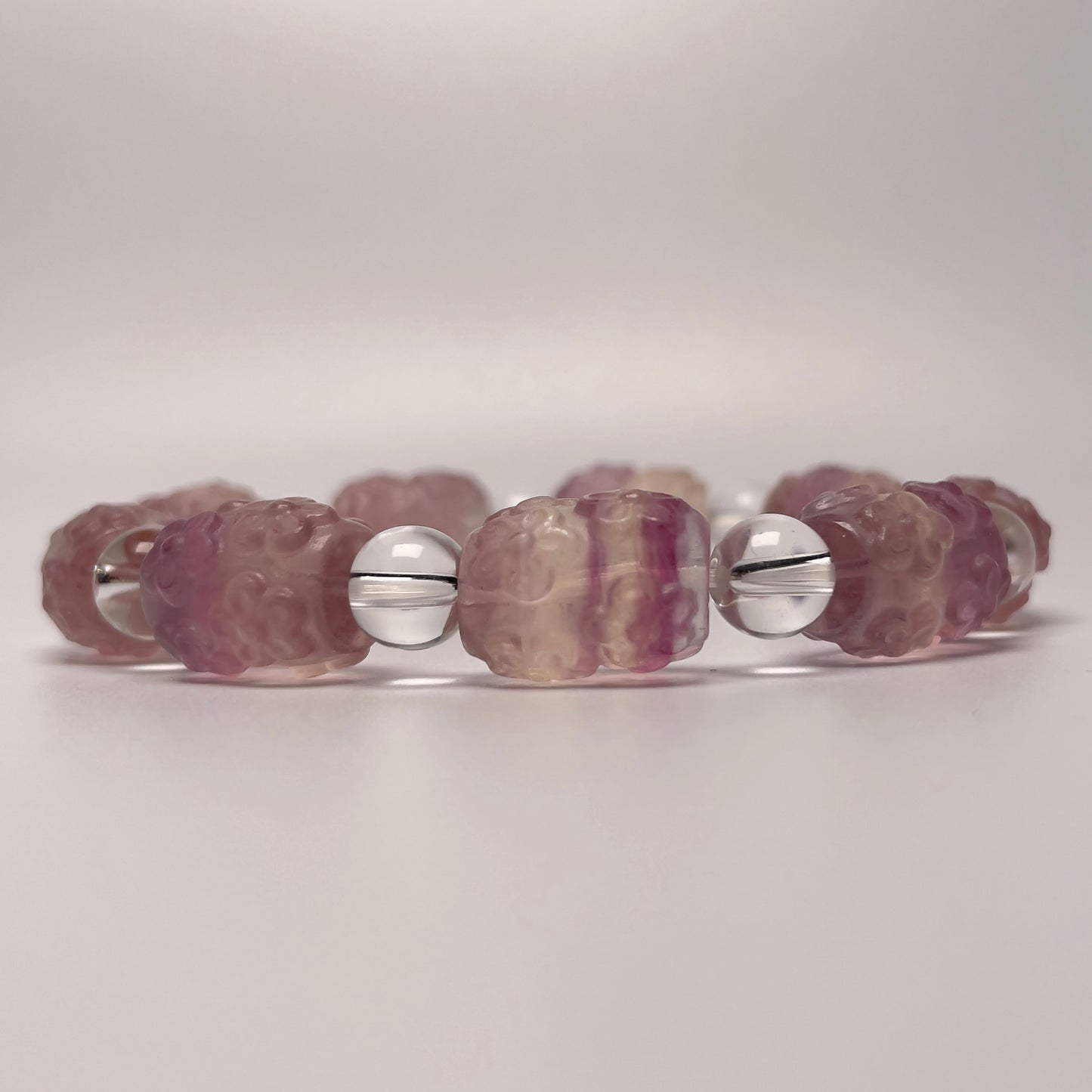 Stonelry Natural Multiple Colors Carved Flowers Fluorite Beaded Bracelet (11x14.2 - 12.3x16.1mm)