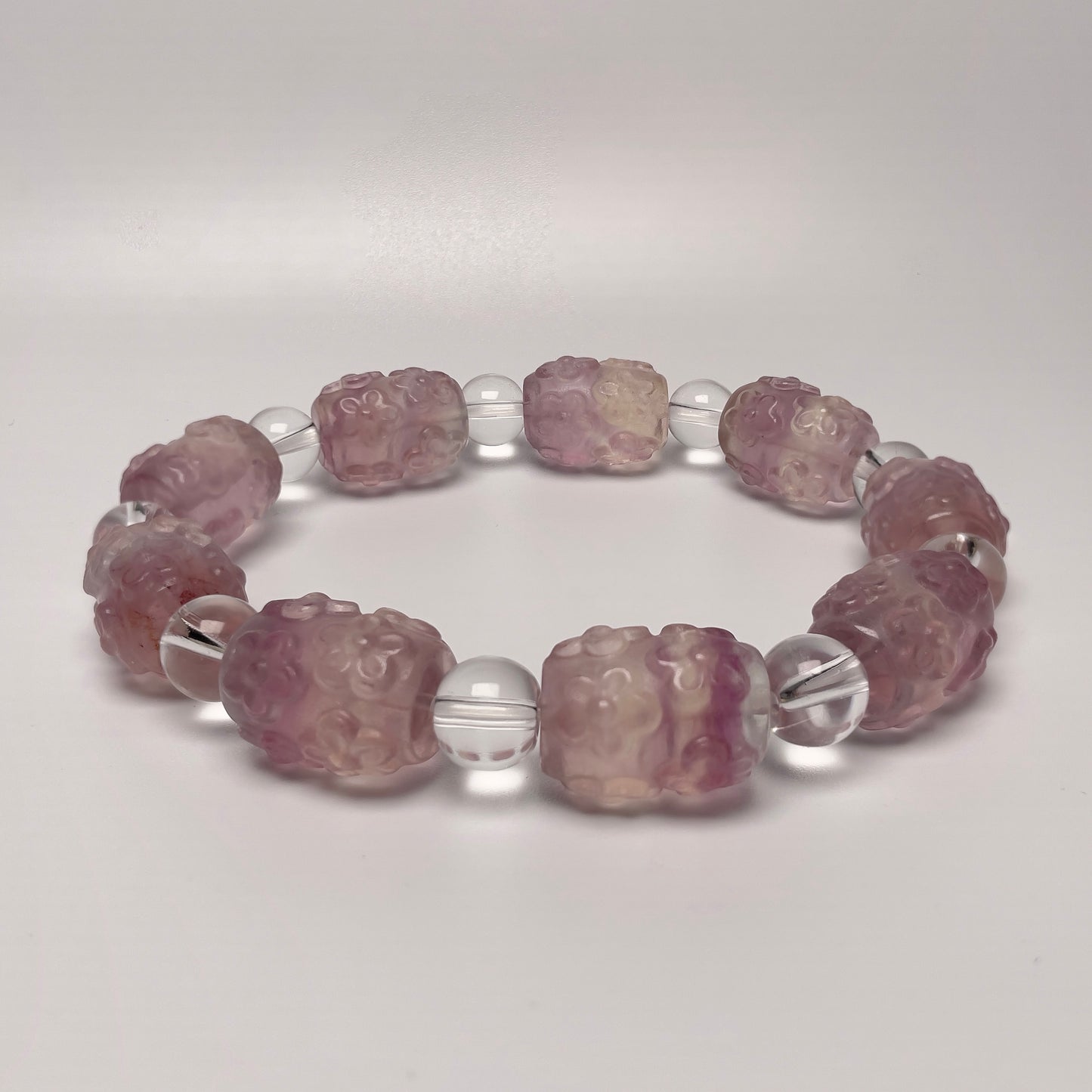 Stonelry Natural Multiple Colors Carved Flowers Fluorite Beaded Bracelet (11x14.2 - 12.3x16.1mm)