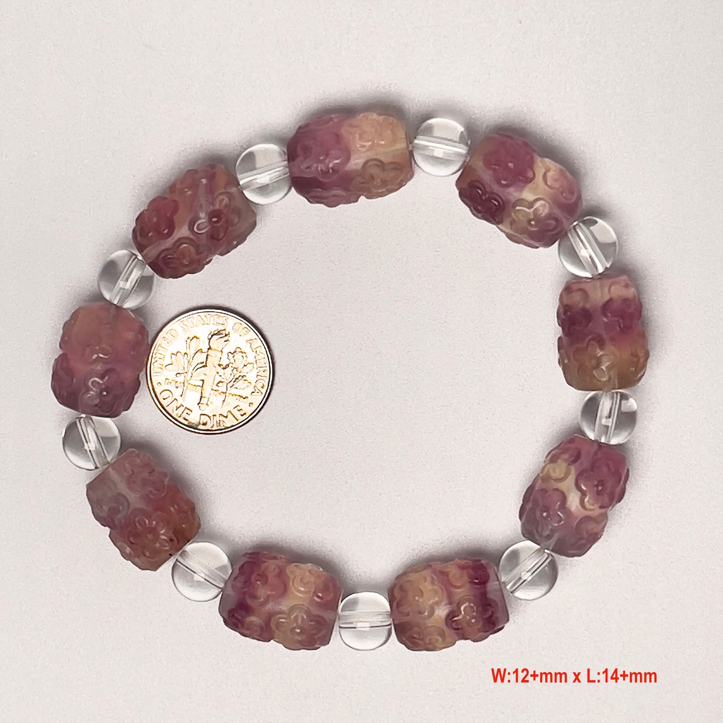 Stonelry Natural Multiple Colors Carved Flowers Fluorite Beaded Bracelet (11x14.2 - 12.3x16.1mm)