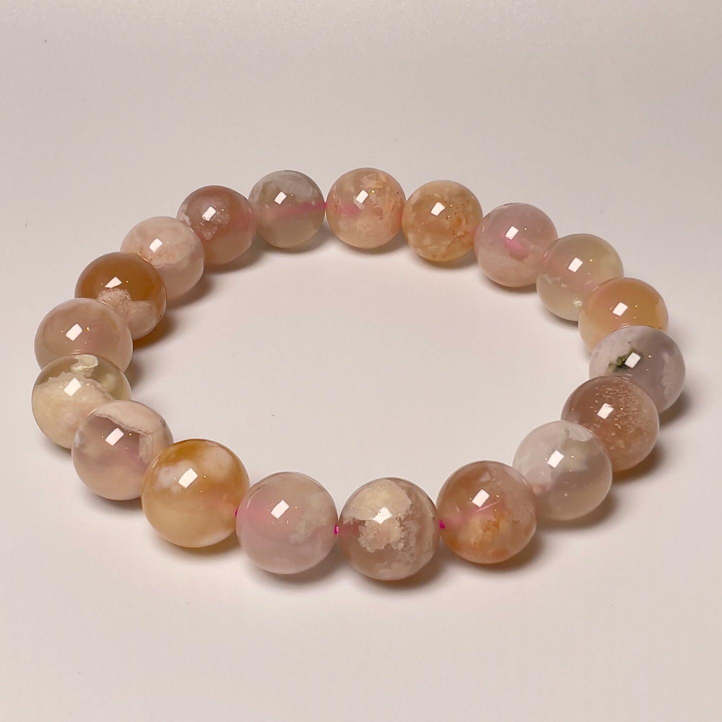 Stonelry Natural Sakura (Cherry Blossom) Agate Beaded Bracelet (9 to 12+mm)