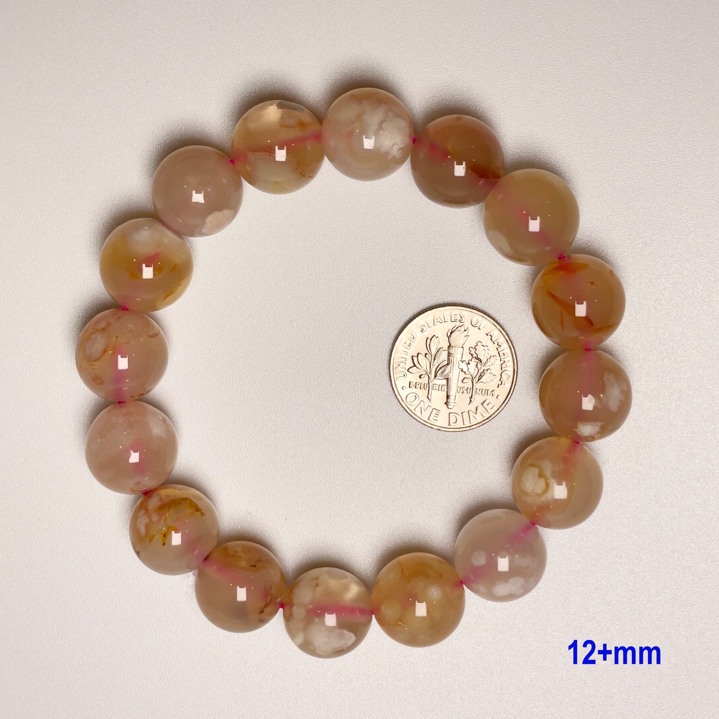 Stonelry Natural Sakura (Cherry Blossom) Agate Beaded Bracelet (9 to 12+mm)