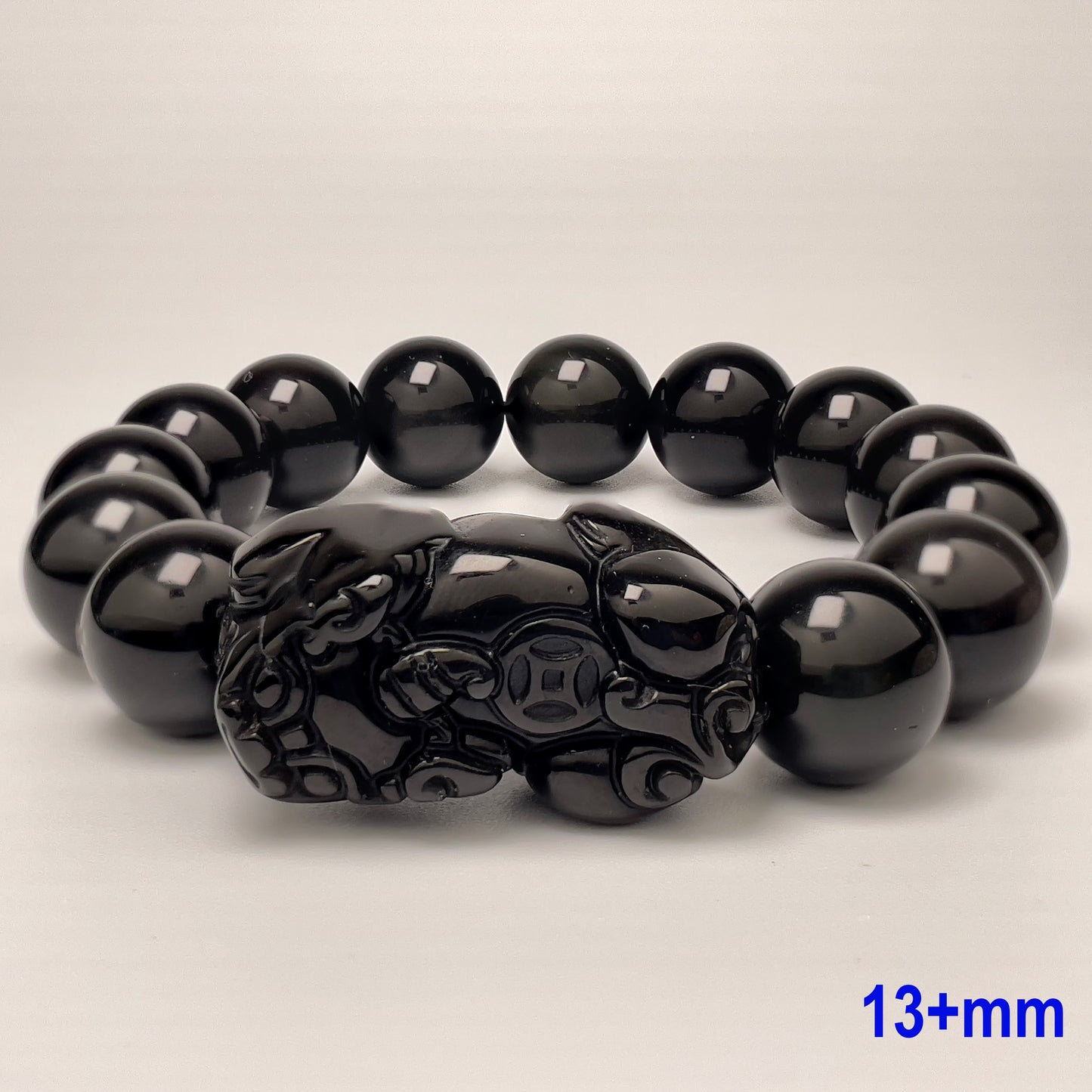 Stonelry Natural Rainbow Obsidian Beaded Pixiu Bracelet (9 to 13+mm)