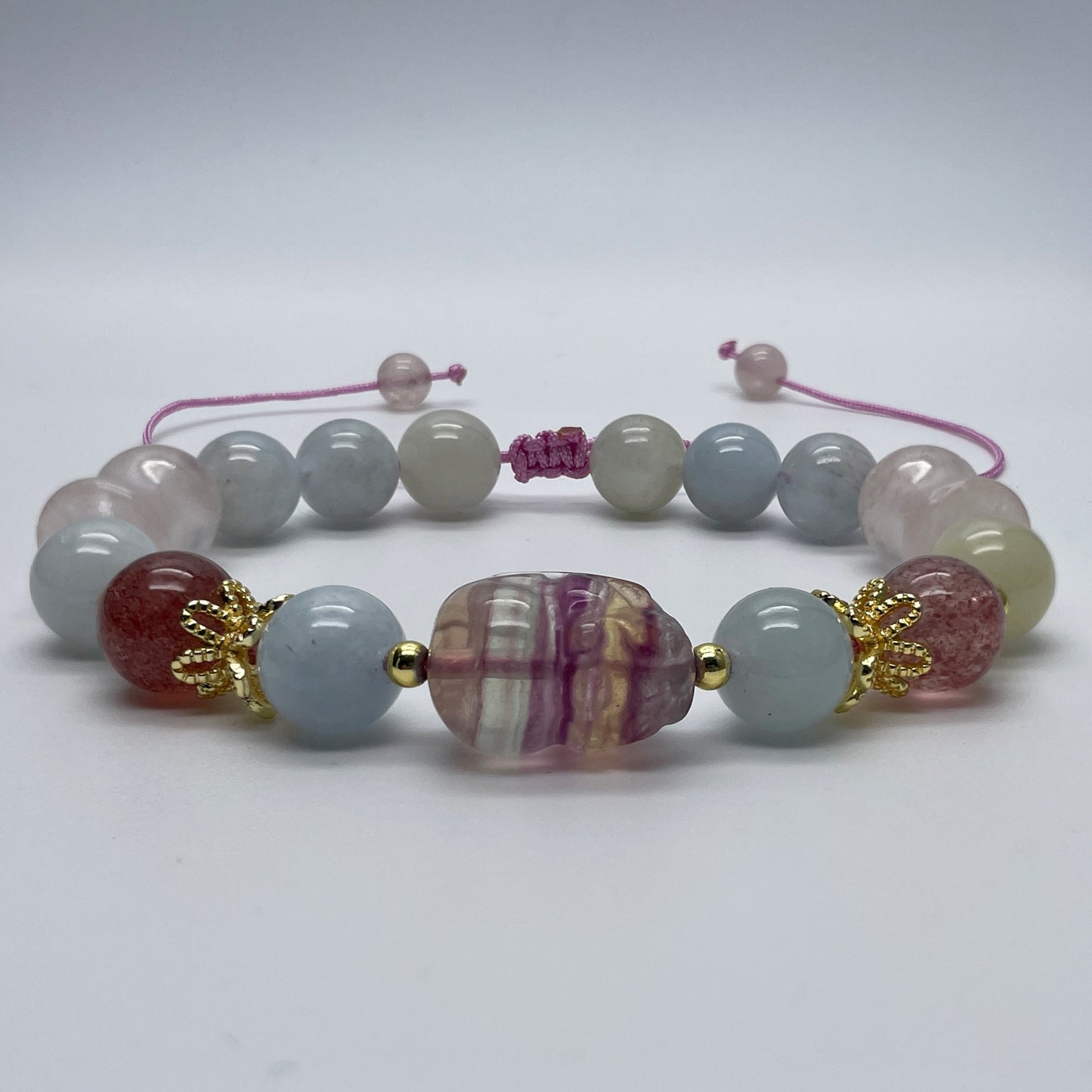 Stonelry Reiki Infused Morganite with mixed Quartz and Fluorite Bracelet